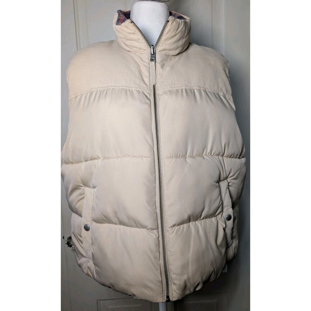 American Eagle Beige Plaid Puffer Vest Reversible Texture Outdoor Woman L(C)